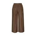 thumbnail image 6 of Women Casual High Waist Culottes Elastic Waist Summer Trousers Loose Fit Lightweight Vacation Lounge Pants with Side Pockets Brown S, 6 of 9