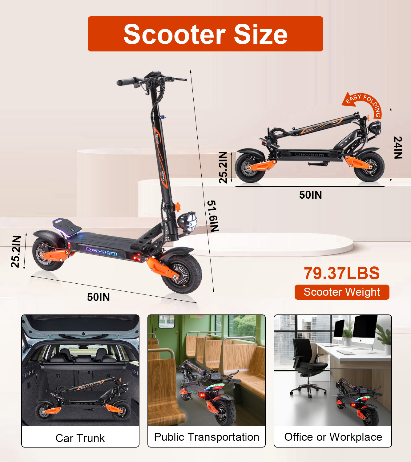 Bikydom 45Mph Electric Scooter for Adults with Seat, 5000W up to 50 Miles Range, 60V/25.6AH E-Scooter NFC Max Load 265lbs