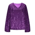 thumbnail image 4 of Erwazi Sparkly Sequin Long Sleeve T-shirt for Women V Neck Disco Shirts Club Trendy Outfits, 4 of 9