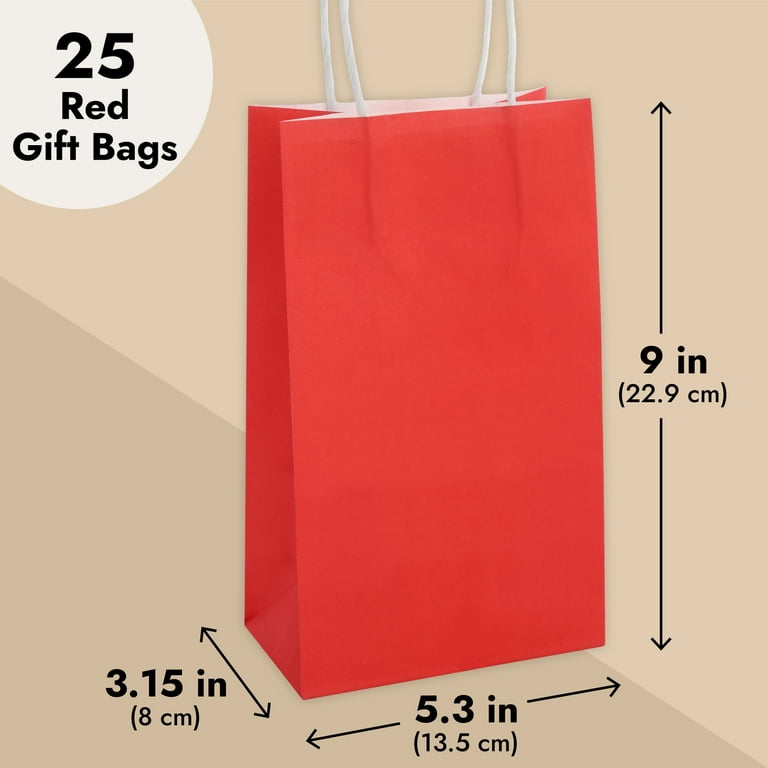 25-Pack Red Gift Bags with Handles - Small Paper Treat Bags for Birthday,  Wedding, Retail (5.3x3.2x9 In) 