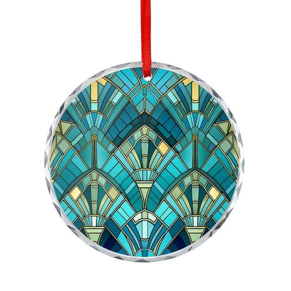 Art Deco Geometric, Aqua And Turquoise Blue Glass Christmas Ornament Geometry Holiday Ornaments Hanging Ornaments Xmas Tree Decor for Family Friends Lovers