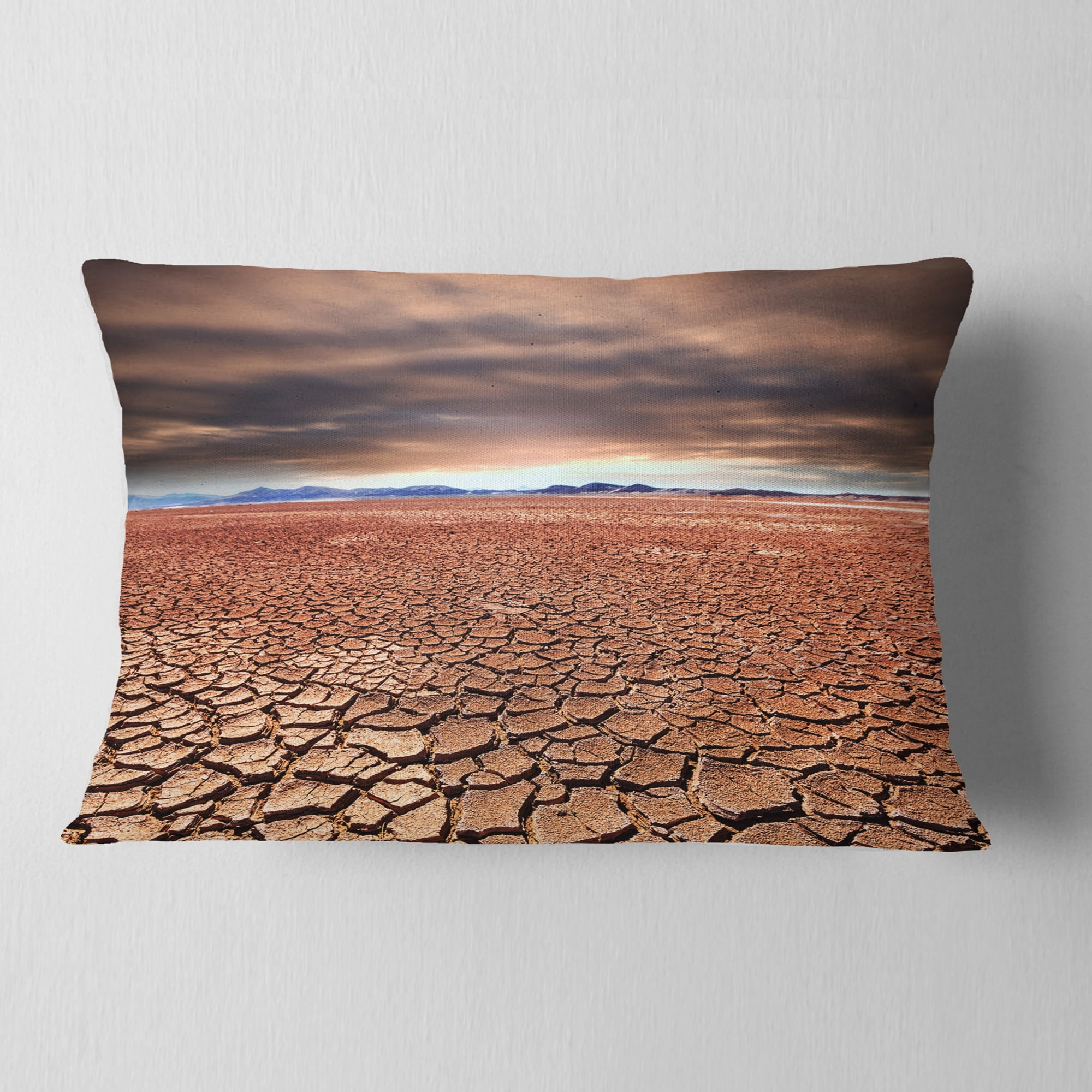 Designart Drought Land under Cloudy Sky - African Landscape Printed Throw Pillow - 12x20