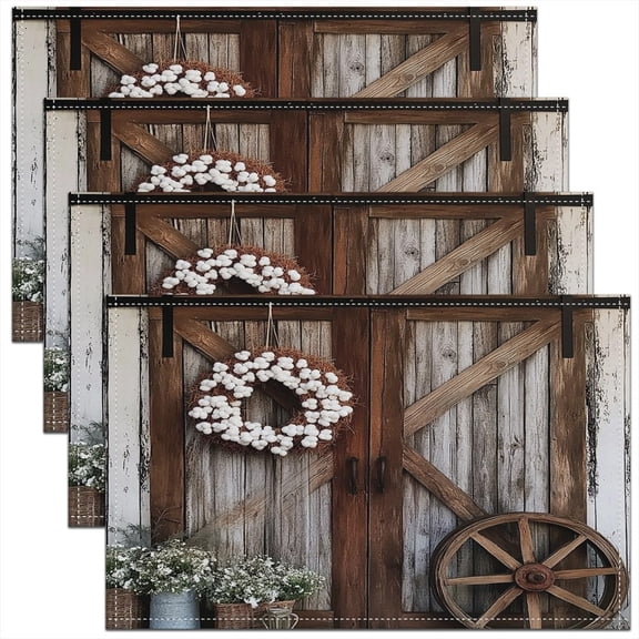 Barn Door Placemats Set of 4 12"x18" Vintage Farmhouse Country Placemats for Dining Table Indoor Outdoor Kitchen Adults Farm Table Mats Placemat Decor Tab Place Mats