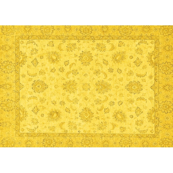 Ahgly Company Machine Washable Indoor Rectangle Oriental Yellow Traditional Area Rugs, 2' x 4'