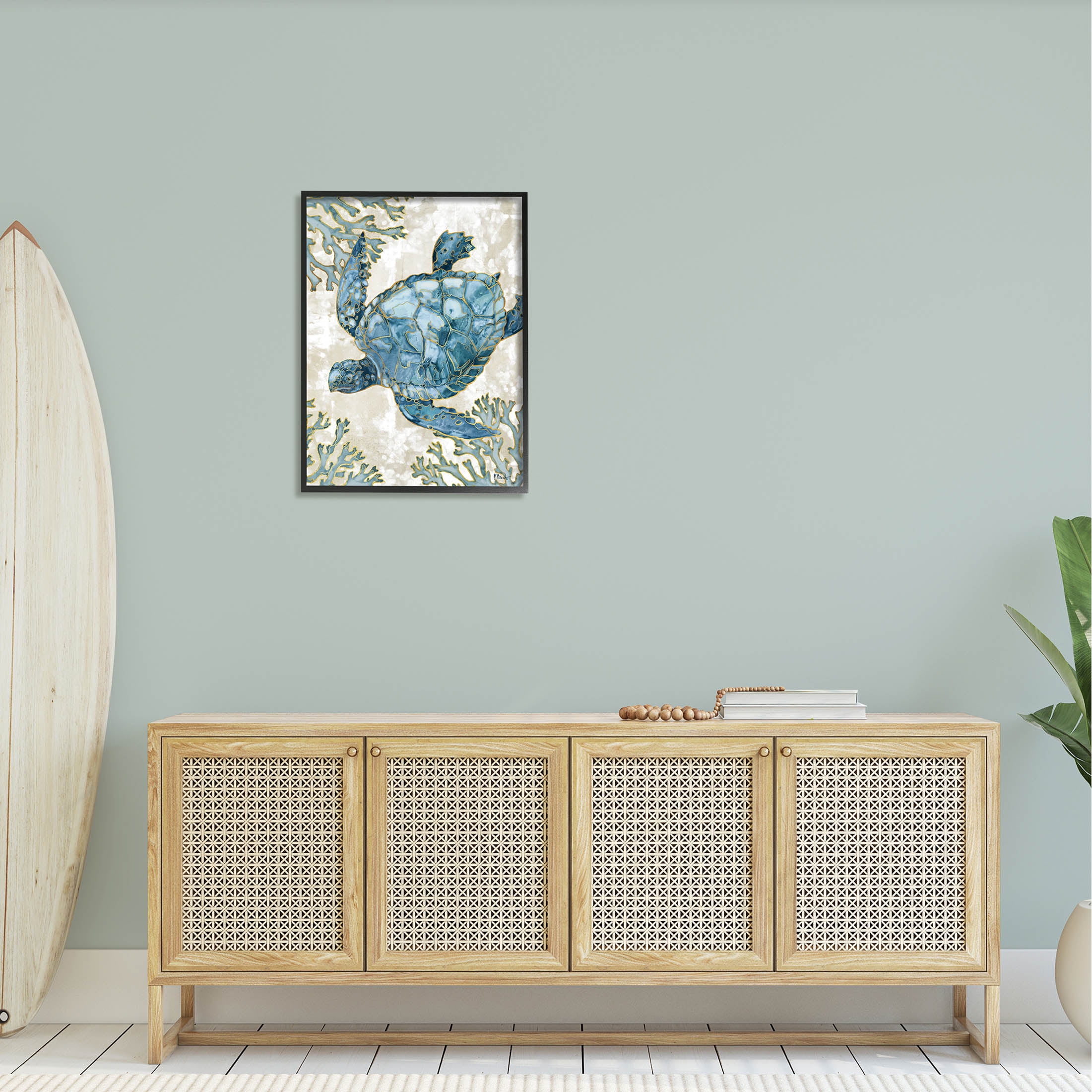 Stupell Industries Sea Turtle Swimming Playa Sealife Graphic Art Black Framed Art Print Wall Art, Design by Paul Brent