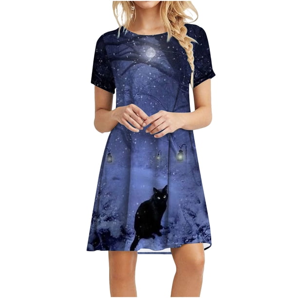 Vestidos Para Mujer Moda Casual Manga Corta Cuello Redondo Estampado de Playa Odeerbi ODB147574