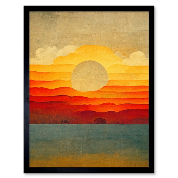 Modern Abstract Sunset Seascape Painting Art Print Framed Poster Wall Decor 12x16 inch
