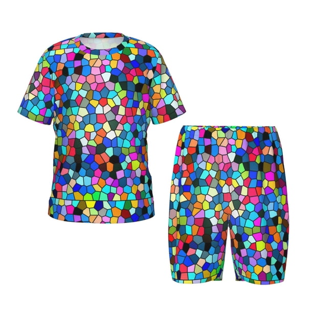 Balery Colorful Tie Dye Stained Glass 2 Conjunto de Pijama Infantil de Manga Corta con Estampado – Ropa de Dormir de Algodón Suave-X-Large