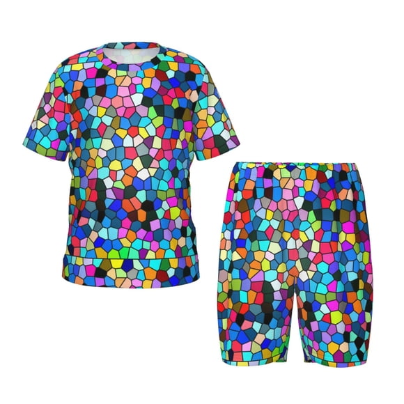 Balery Colorful Tie Dye Stained Glass 2 Conjunto de Pijama Infantil de Manga Corta con Estampado – Ropa de Dormir de Algodón Suave-3X-Large