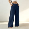 thumbnail image 5 of aohooy Women Pants Wide Leg High Waist Summer Casual Button Up Palazzo Work Pant Beach Vacation Comfort Trousers with Pockets Blue,M, 5 of 8