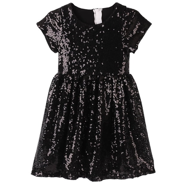 EnJoCho Robe à Paillettes pour Filles Manches Courtes Brillante Décontractée Ample Col Rond Été Robe Trapèze Mignonne pour Fête