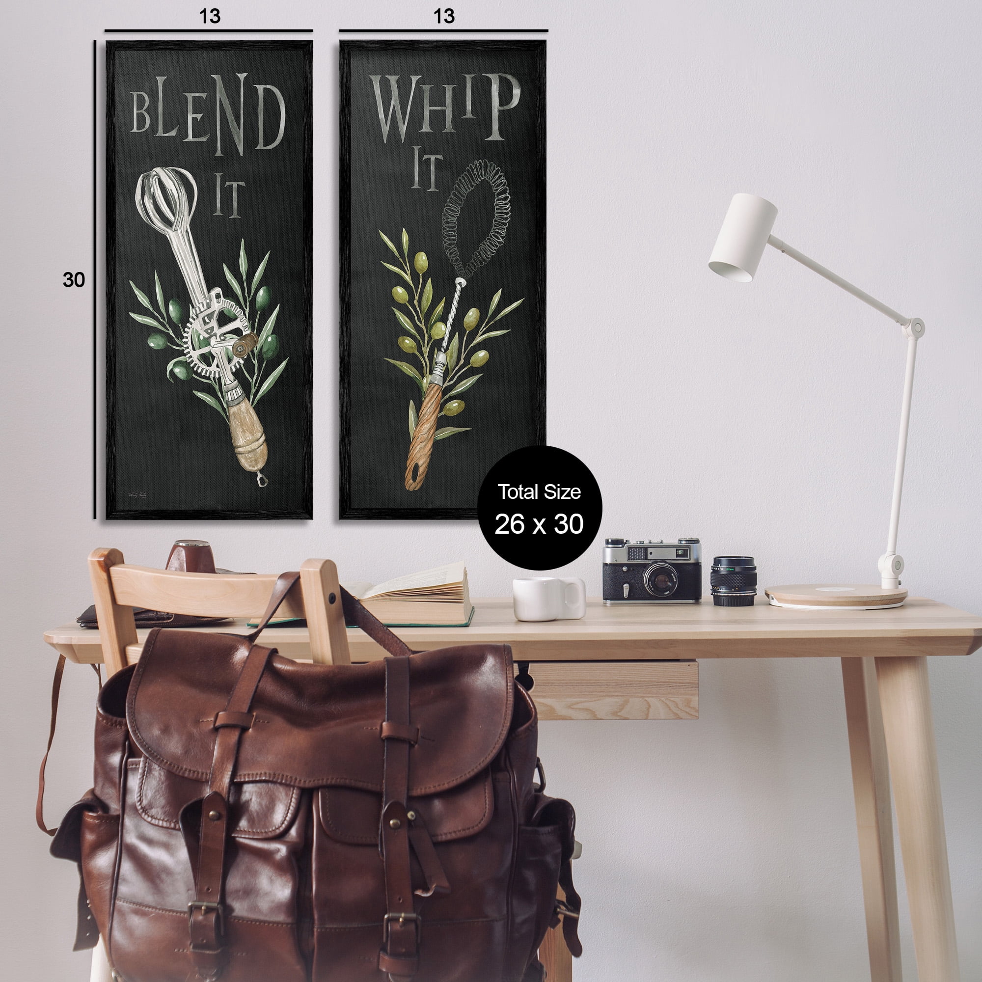 Stupell Industries Vintage Utensil Phrases Botanical & Floral Painting Black Framed Art Print Wall Art, 13 x 30, Set of 2