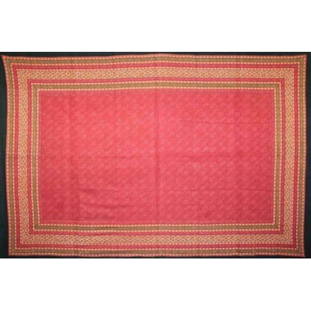 Hand Printed Cotton - Handmade 100% Cotton Calico Hand Block Print Tablecloth Tapestry Throw 60x90 Red