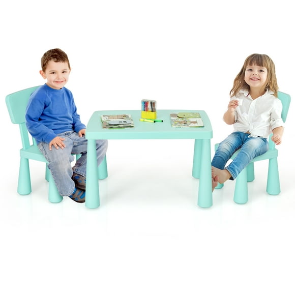 Topbuy Meubles pour Enfants Ensemble avec Table et 2 Chaises Enfants Jouant Table Cadeau Idéal pour les Enfants Vert