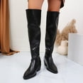 thumbnail image 2 of Rokment Womens Slouchy Thigh High Boots Fashion Winter Fall Leather Pointed Toe Chunky Mid Heel Wide Calf over The Knee Dress Tall Boots Black Size 6, 2 of 7