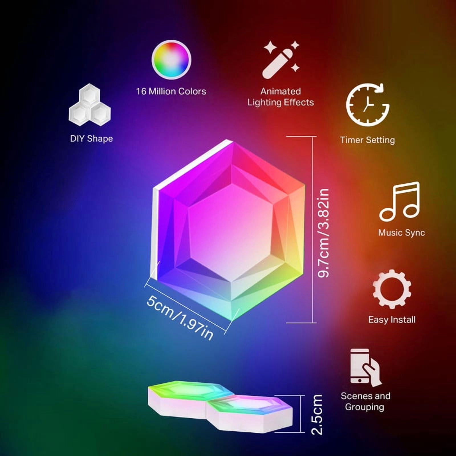 12 Pack Hexagon LED Lights with Remote & APP, Smart Hexagon Lights Sync to Music for Wall Gaming LED Lights, DIY Geometry Splicing Night Light for Game Room/Living Room/Bedroom/TV Decor