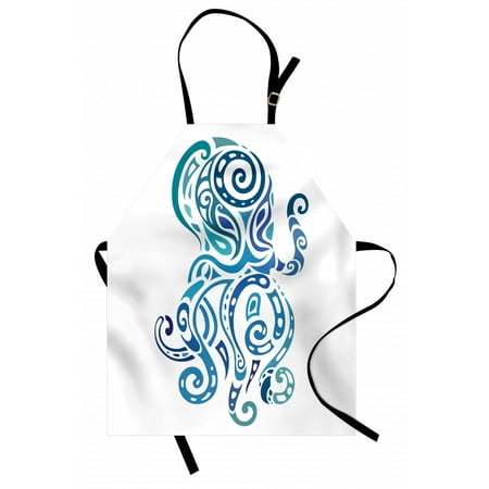 

Octopus Apron Ethnic Ornamental Marine Sea Animal with Curved Lines Underwater Wildlife Unisex Kitchen Bib Apron with Adjustable Neck for Cooking Baking Gardening Violet Blue Teal by Ambesonne