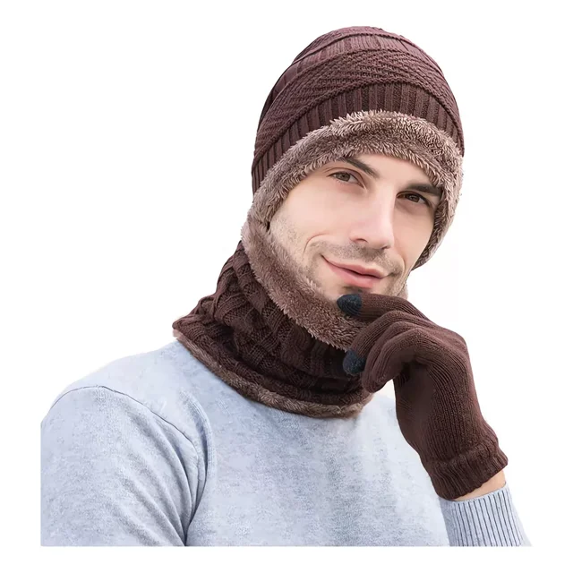 3 En 1 Gorro Bufanda Guantes Cuello Unisex Invierno Frío