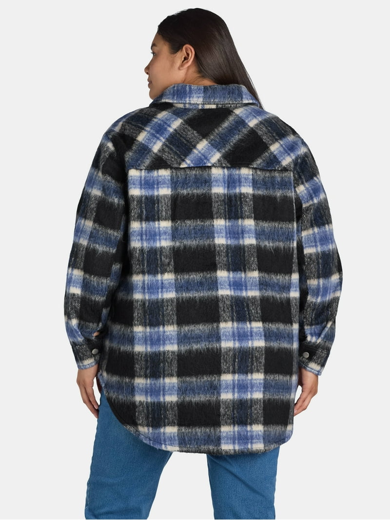 Terra & Sky Women's Plus Size Brushed Plaid Button Down