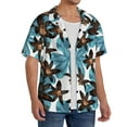 thumbnail image 2 of Rateoe Lilies Flowers Pattern Men's Short Sleeve Classic Shirt, Casual Short-Sleeved Shirt, Lightweight Summer Shirt, Cuban Collar Shirt,Button-Front Shirt-X-Large, 2 of 5