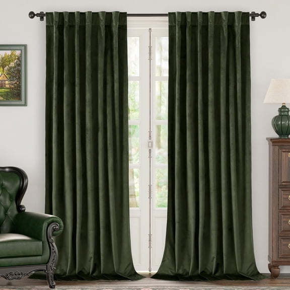 BGment Olive Green Velvet Curtains 84 Inch Length, Thermal Insulated Blackout Room Darkening Drapes with Back Tab and Rod Pocket for Living Room/French Door, Set of 2 Panels, 52 x