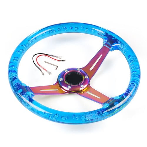 350mm 14inch ABS 71mm Deep Dish Racing Acrylic Steering Wheel Neo Chrome & Blue