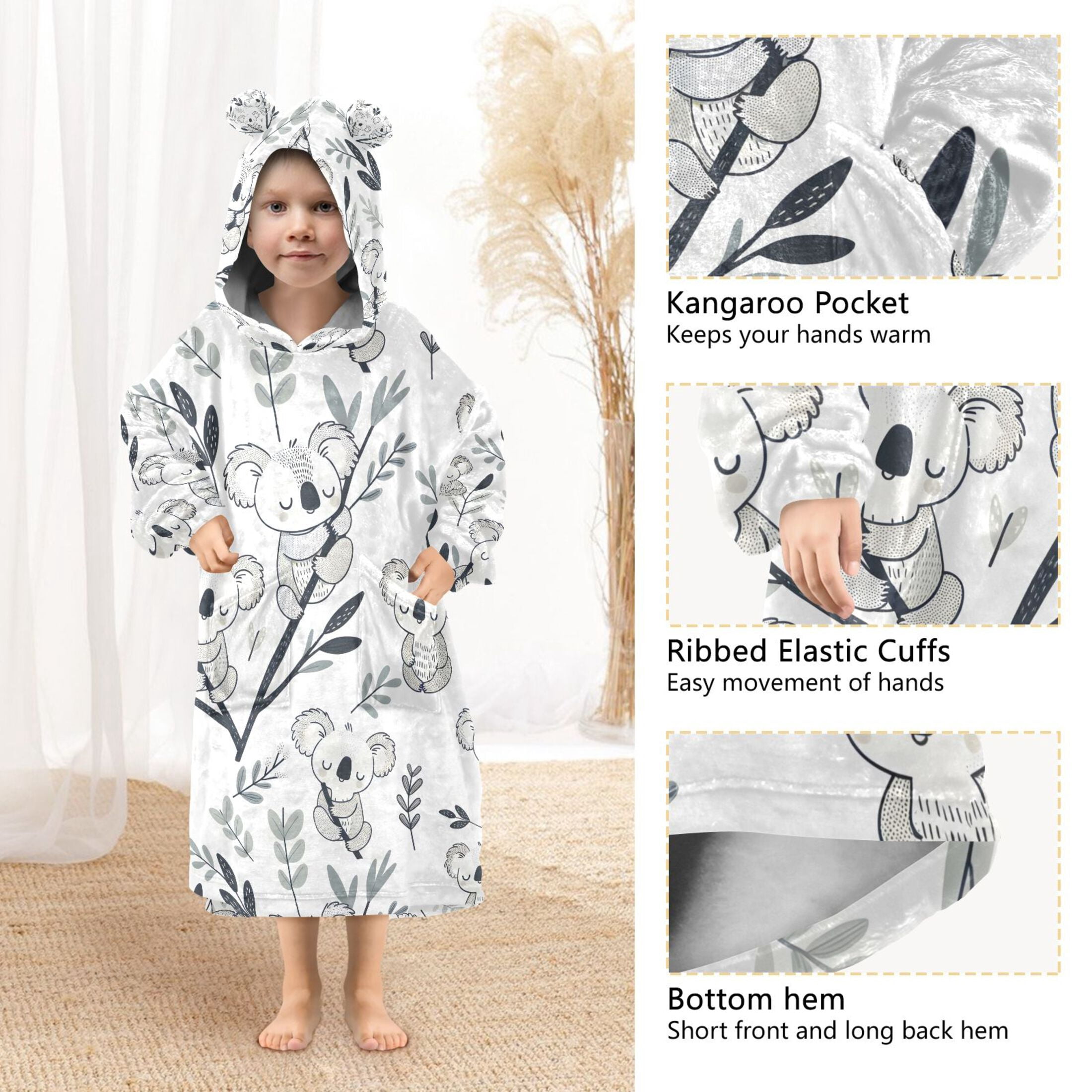 joogoo Wearable Blanket Hoodie for Cute Bear on Branch Oversized Sherpa Hooded 3-14 YR M