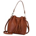 thumbnail image 2 of Chok 1111Fourone Bucket Bag Faux Leather Tassel Drawstring Crossbody Pouch Women Solid Color Shoulder Bag Handbag, 2 of 10