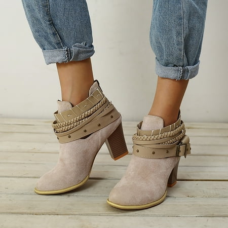 

Women Ankle Bare Boots Solid Round Shoes High Heel Causal Short Rube Booties