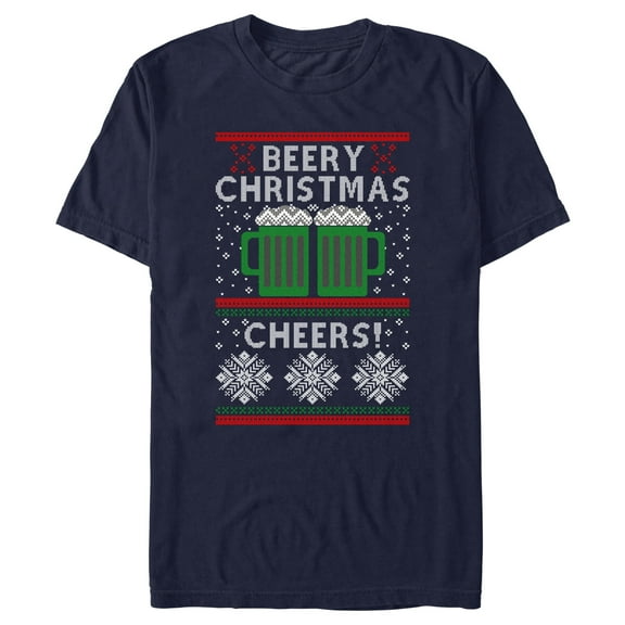 Men's Lost Gods Ugly Sweater Christmas Cheers  Graphic Tee Navy Blue Medium