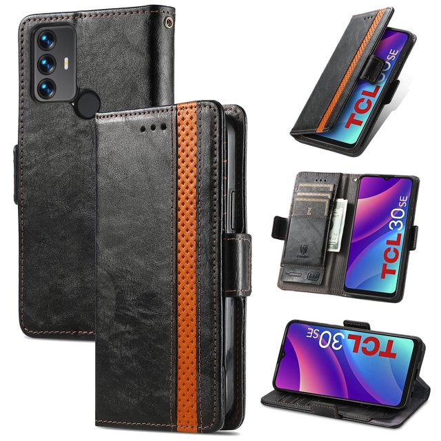Case for TCL 30 SE Cover Leather Wallet Folio Case Book Design Flip Magnetic Closure - Black