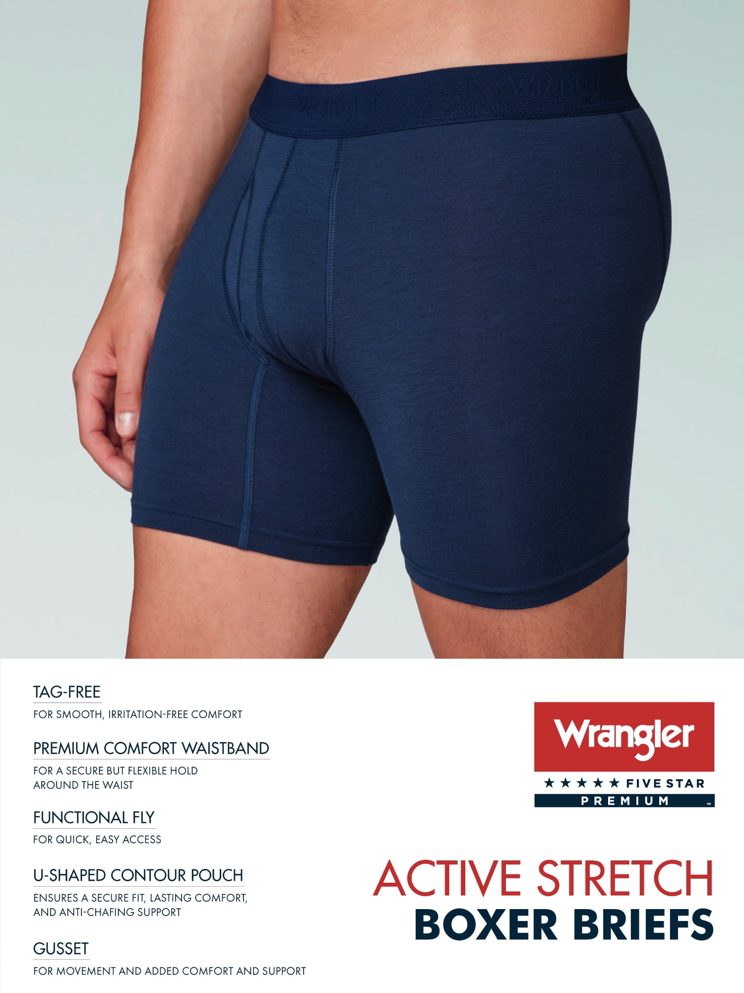 Wrangler Men's Active Stretch Boxer Brief Set, Underwear for Men, M, 6 Pack
