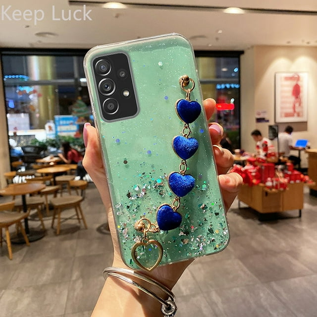 Luxury Love Heart Plush Bracelet Phone Case For Samsung Galaxy A52 A32 A72 A12 A22 A13 A30 A50 A51 A71 A11 A31 A03S Wrist Cover