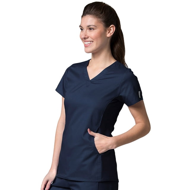 EON Womens Coolmax Mesh Panel V-Neck Solid Scrub Top