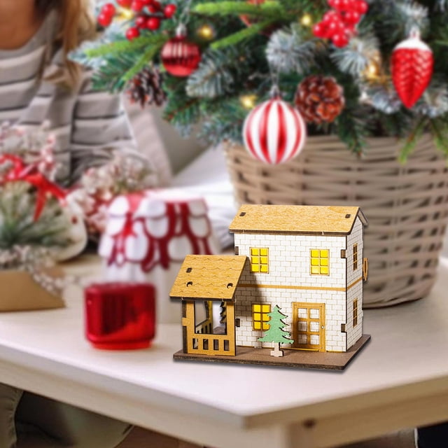 Maqueta de casa en miniatura iluminada, regalo de Navidad, casa de jardín coleccionable, modelo de cabaña navideña, artesanía de madera para oficina 105 cm x 83 cm x 83 cm