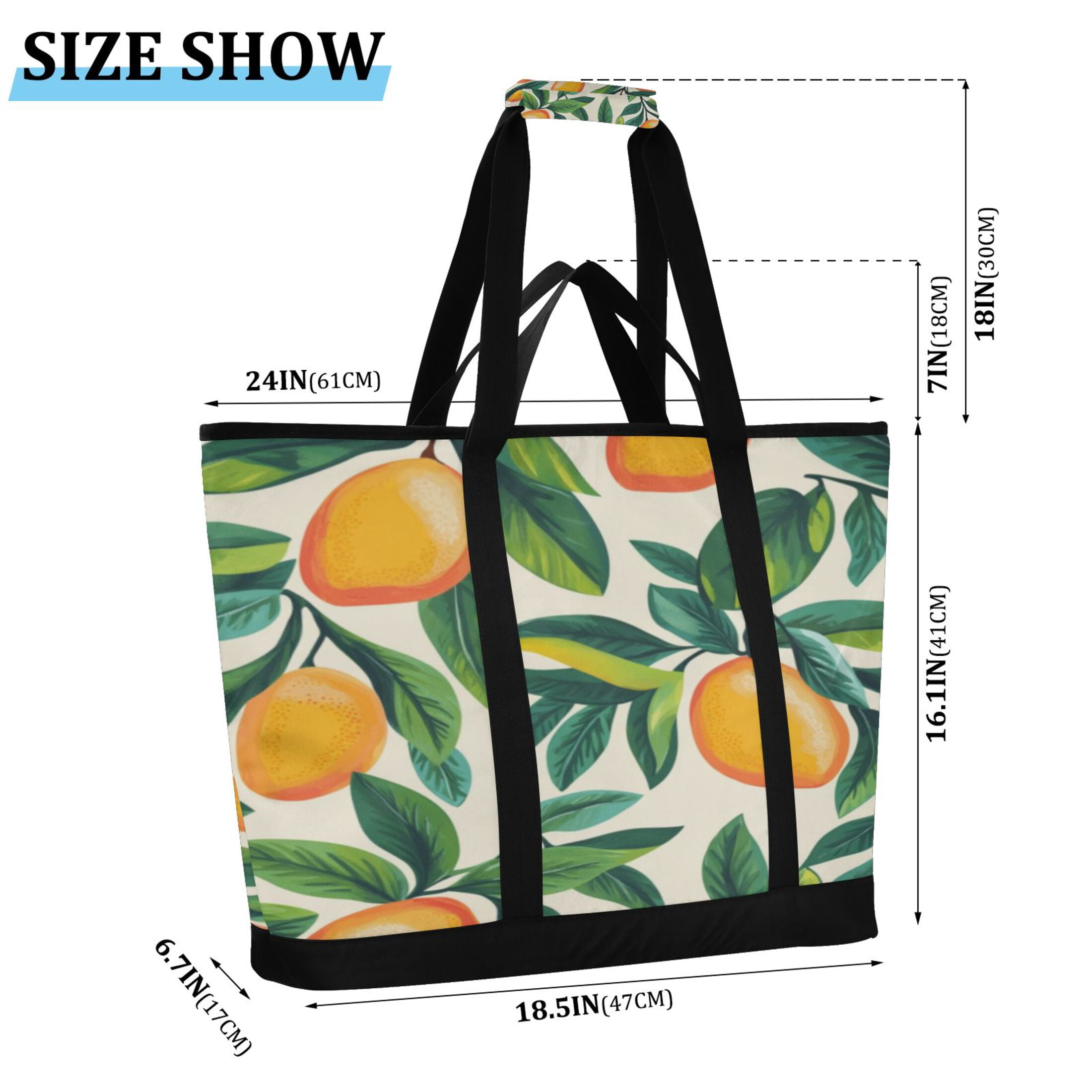 Large Hand-held Ice Pack Picnic Bag Insulation and Refrigeration Suitable for Shopping Picnics and Camping Lemons and Leaves