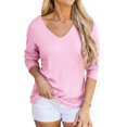 thumbnail image 3 of Women Waffle Batwing Long Sleeve V Neck Knit Basic Plain Shirt, 3 of 6