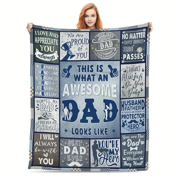 1 pc Dad Blanket Gift - Father Blanket Gift to My Dad, Father's Day Blanket Gift, Awesome Dad Throw Blanket Gifts for Father Birthday Christmas Thanksgiving Day