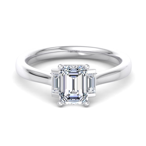 Spot Jewelry 2.1 Ct Emerald Cut Moissanite Three-Stone Engagement Ring for Women - 14K White Gold Plated Wedding Ring - Classic Proposal Jewelry for Celebrating Love