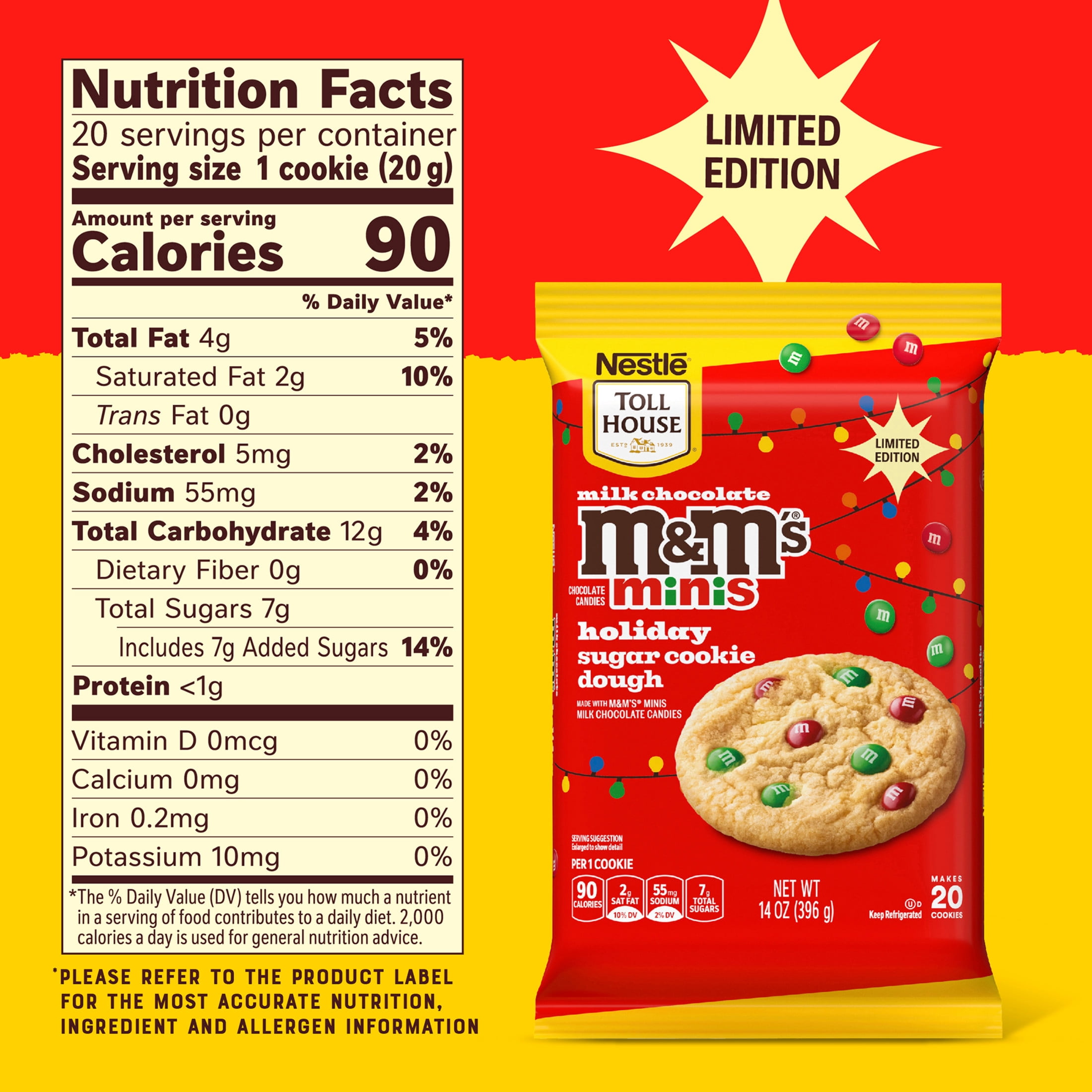 Nestle Toll House Ready to Bake M&M'S Minis Holiday Refrigerated Sugar Cookie Dough, 14 oz