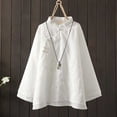 thumbnail image 4 of QHWAUAKFBN T Shirts For Women Loose Fit Vintage Embroidered Button Down Linen Shirt Chinese Zen Tea Apparel Loose Fit Contrast Round Neck Tshirts Top, 4 of 4