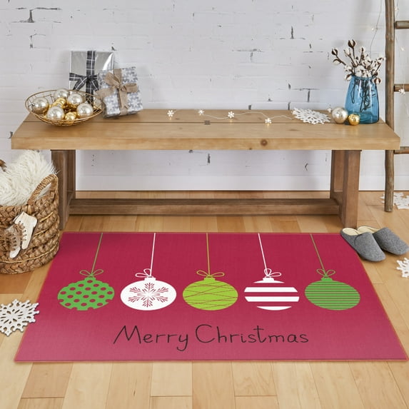 Mohawk Home Prismatic Merry Ornaments Red Contemporary Theme Christmas Precision Printed Scatter, 1'6"x2'6", Red