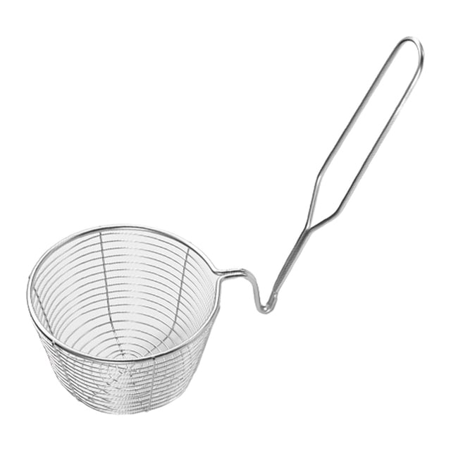 Round Wire Fry Basket with Pot Rim Hook Oil Draining Fry Basket for Easy Draining Deepened Large Capacity Stainless Steel Frying Basket Anti-Slip Handle Kitchen Tool