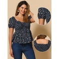 thumbnail image 2 of DARING DIVA Women's Puff Sleeve Floral Sweetheart Neck Ruffle Peplum Top XL Dark Blue, 2 of 6