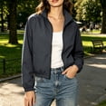 thumbnail image 2 of Admvng Women's Stand Collar Full Zip Cropped Windbreaker Jacket Pocket Lightweight Casual Outerwear, 2 of 9