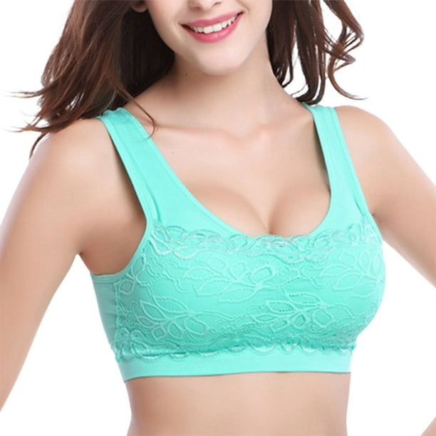 Cheers Wide Shoulder Strap Yoga Bra U-Shaped Back Wireless Sport Fitness  Lace Push Up Stretchy Bra for Jogging 