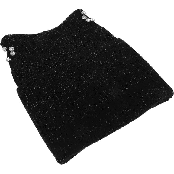 Black Beanie Hat with Ears and Rhinestones for Women Knit Cap
