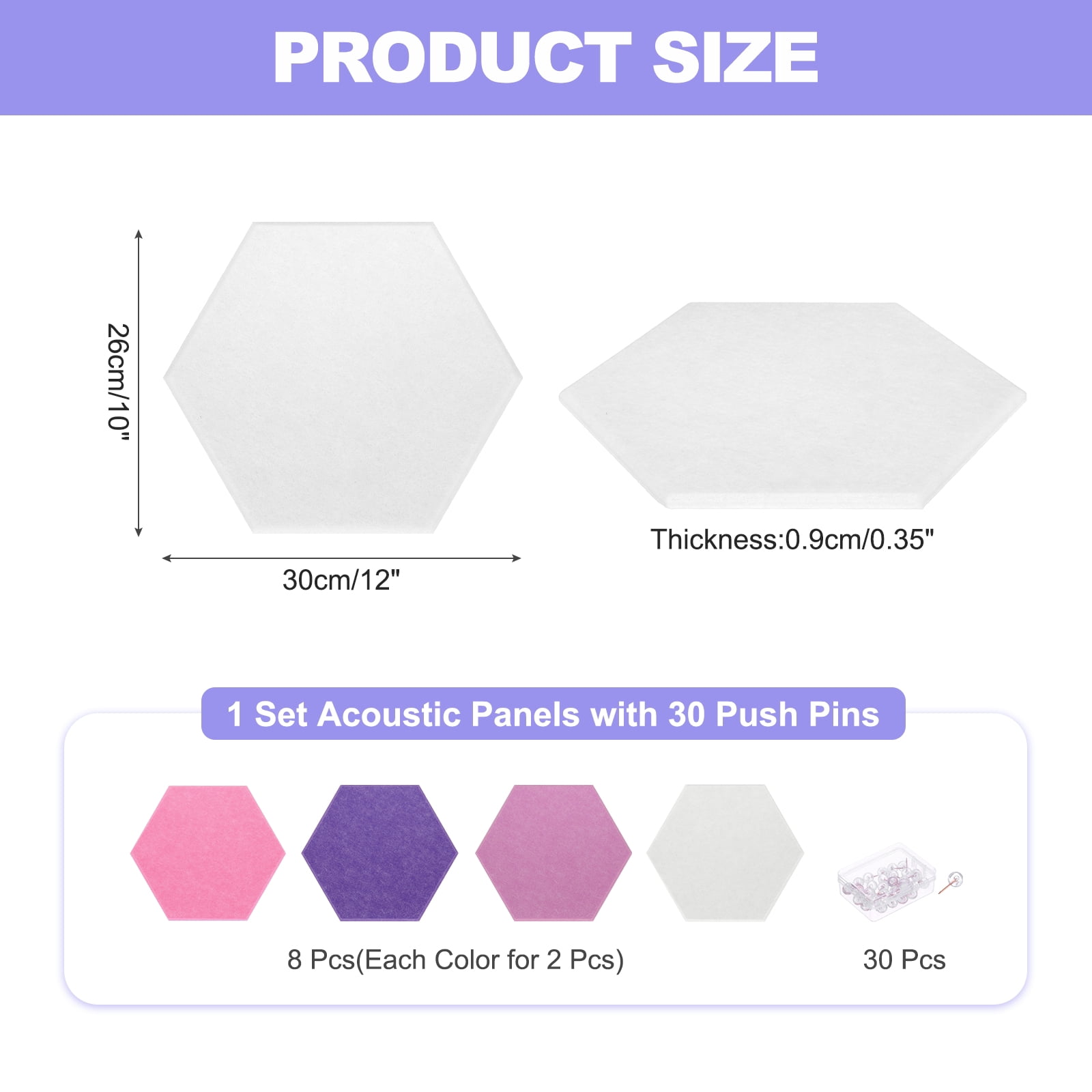 Hexagon Acoustic Panels B1 Fireproof Soundproof Foam Panels with 30 Push Pins(White, Peach Red, Rose Red, Violet)