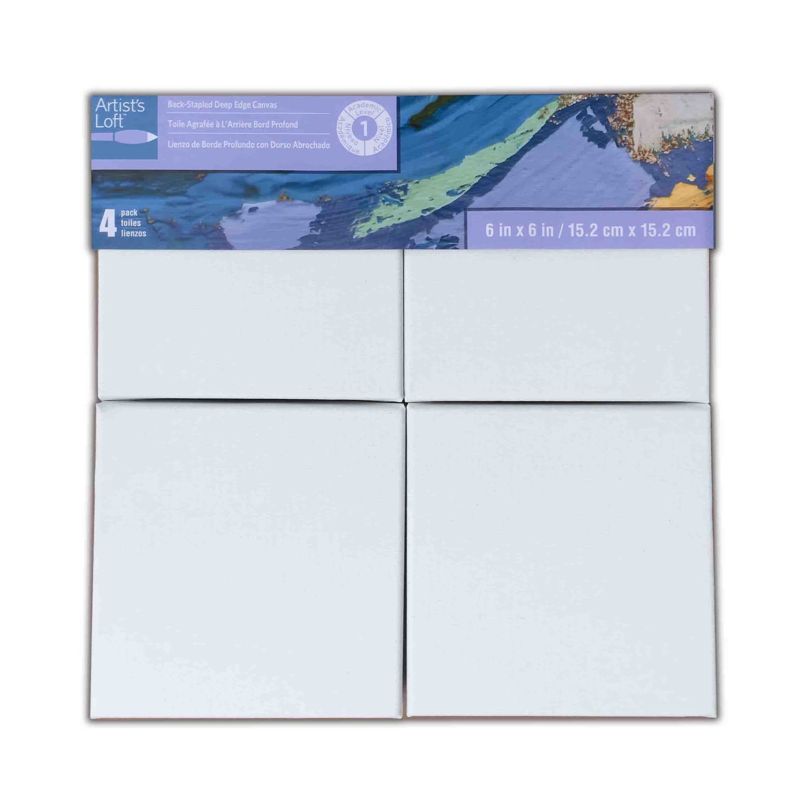 4 Count (24 total) 6” x 6” Level 1 Deco Canvas Pack by Artist's Loft - Acid Free Cotton Canvas for Paint - Acrylic - & Oils - Bulk 6 Pack