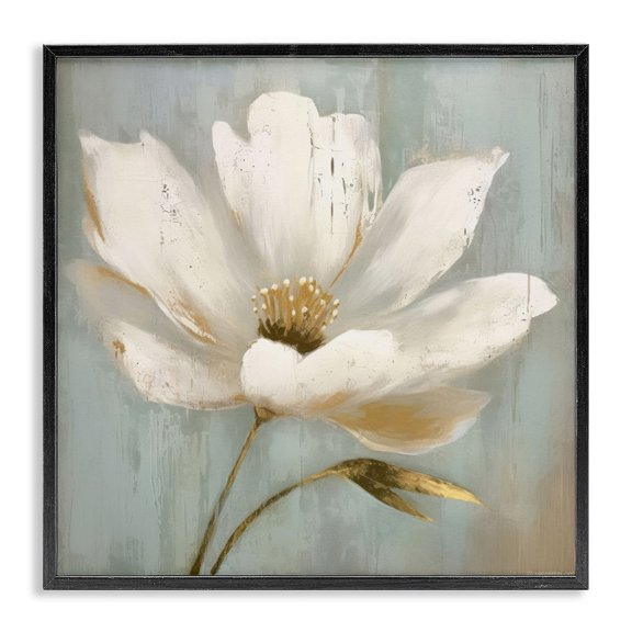 Stupell Industries Modern Gold Brushed Flower Black Framed Giclee Art, 12 x 12, by LSR Design Studio